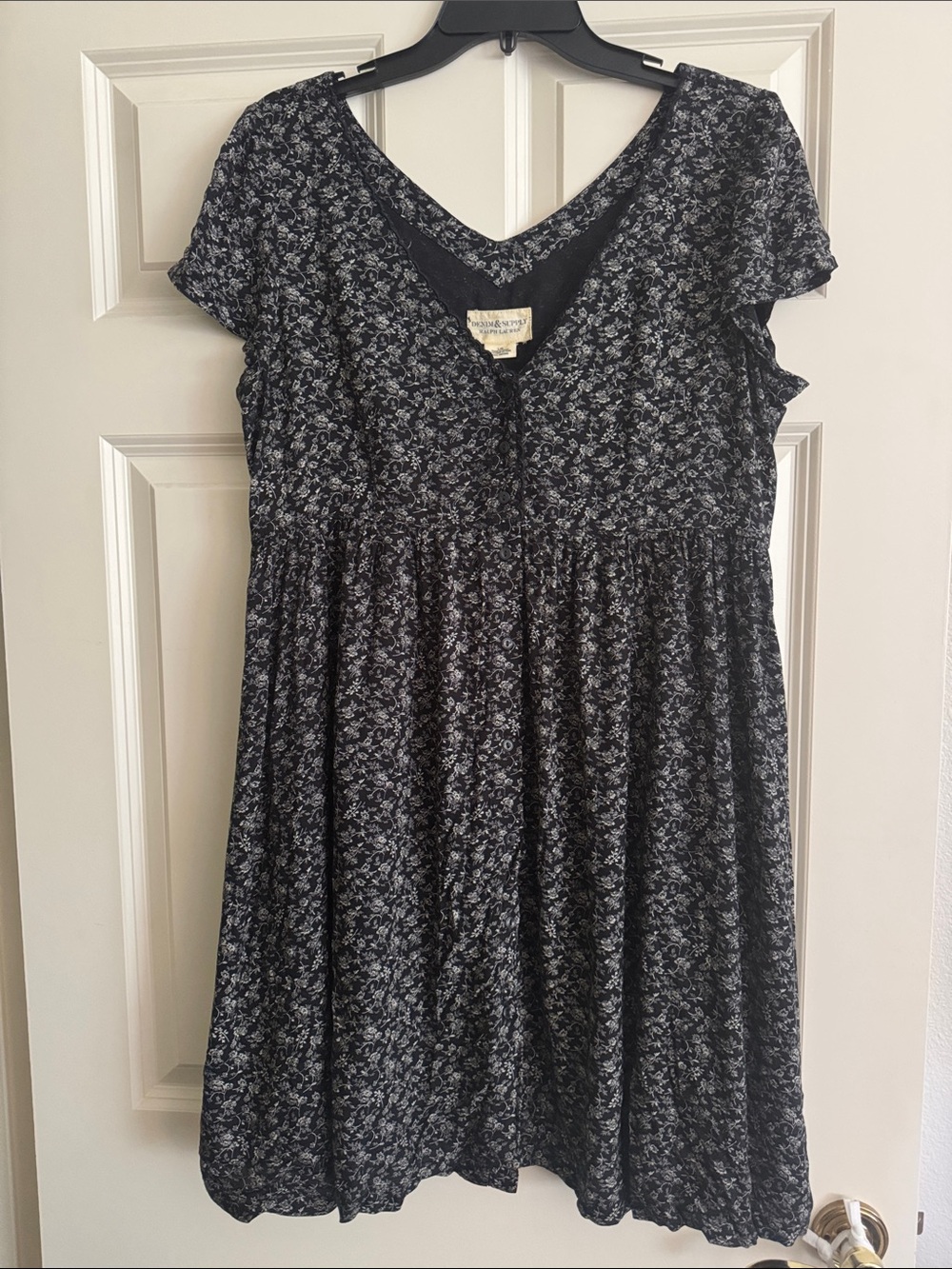 Denim & Supply Ralph Lauren Black Floral Babydoll Dress size L